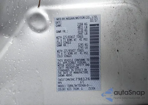 2017 Nissan Rogue Hybrid Sv z USA, uszkodzony, nr VIN 5N1ET2MV3HC798126